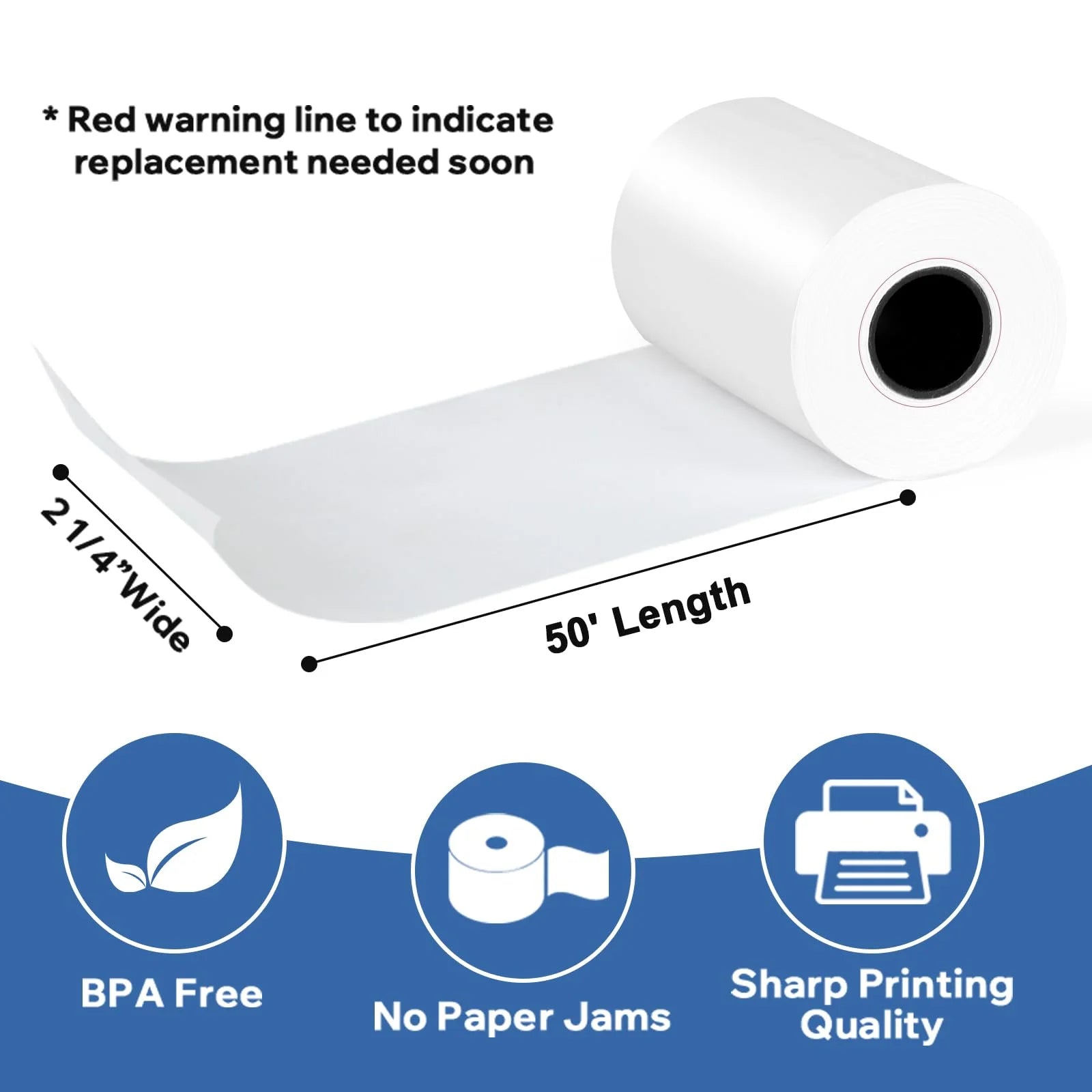 2 1/4" x 50' Thermal Receipt Paper Rolls 50 Rolls, Cash Register Paper, BPA Free Receipt Paper