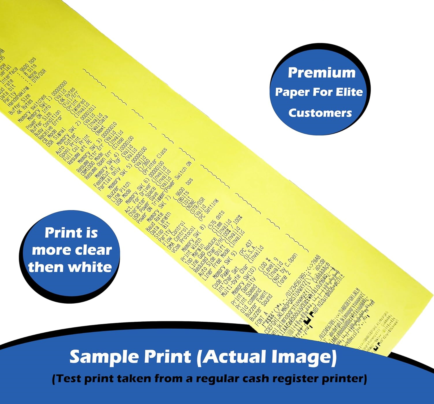 (32 Rolls) 3 1/8 x 180 Yellow Thermal Paper Receipt Rolls (60 GSM Paper Thickness) fits all Clover POS Cash Register Printers, Yellow Thermal Paper from Fast Print