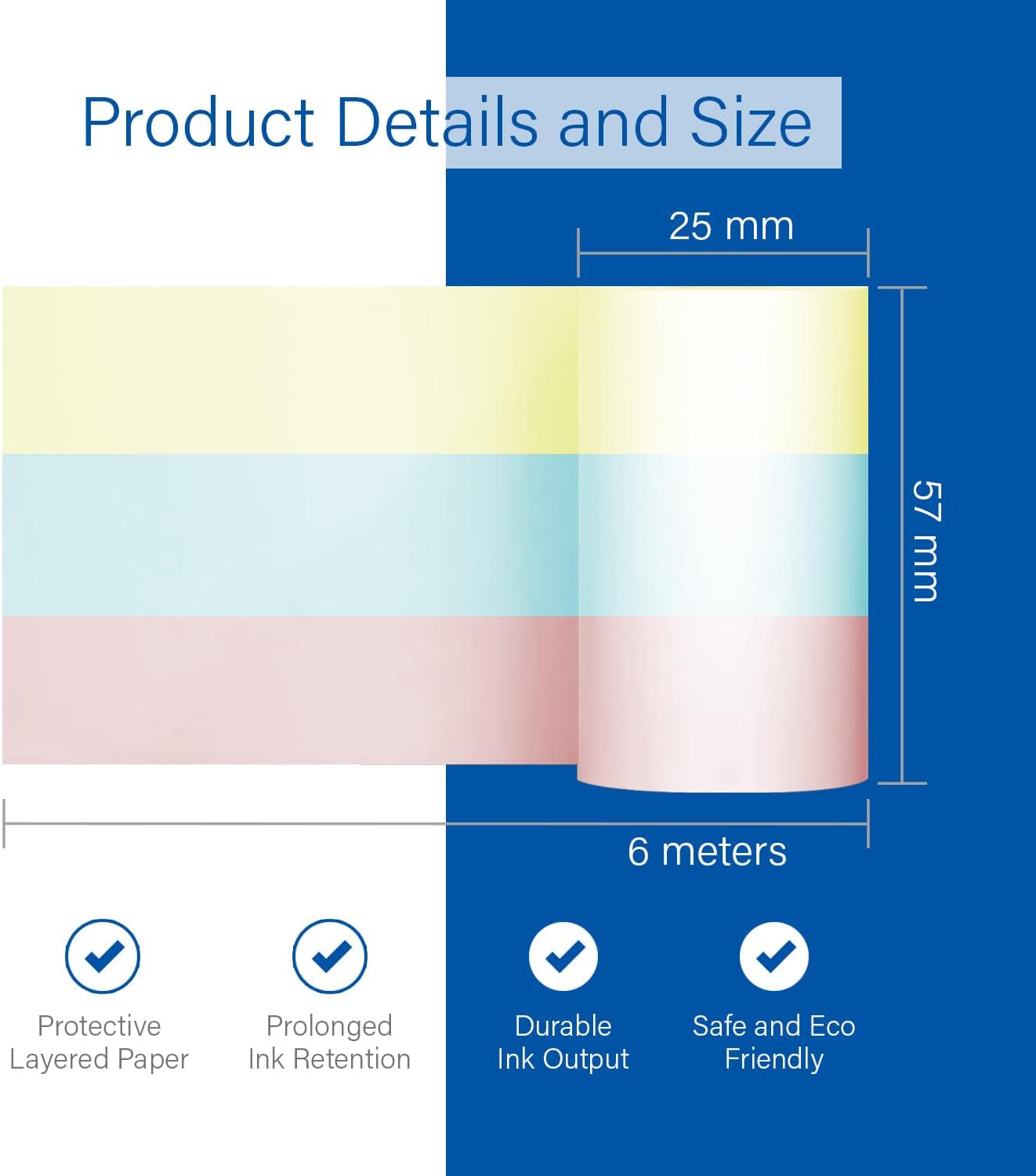 Premium 2.24×0.98 Inches Thermal Paper Rolls – for X5 X6 X7 X15 Photo Mini Printers, Durable Thermal Paper for Crisp, Fast, Reliable Printing in Mini Printers - Colored 3 Rolls